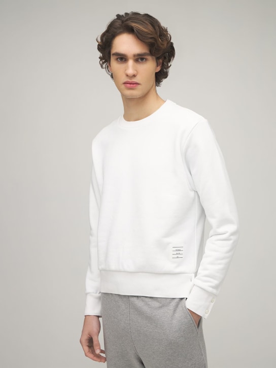 Thom Browne: Cotton jersey sweatshirt w/ knit stripe - men_1 | Luisa Via Roma