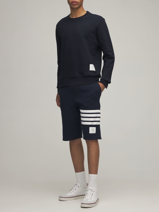 Thom Browne: Cotton jersey sweatshirt w/ knit stripe - men_1 | Luisa Via Roma