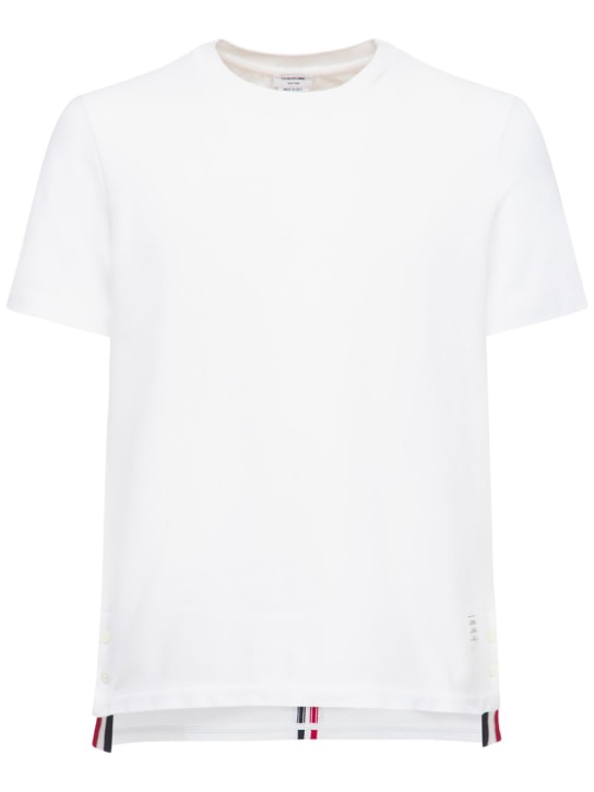Thom Browne: Camiseta de jersey de algodón con intarsia - Blanco - men_0 | Luisa Via Roma