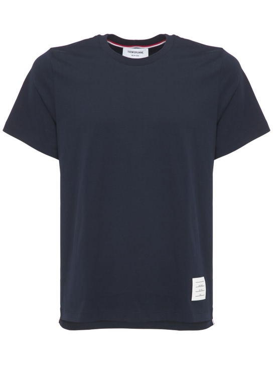Thom Browne: 休闲版型棉质平纹针织T恤 - 海军蓝 - men_0 | Luisa Via Roma