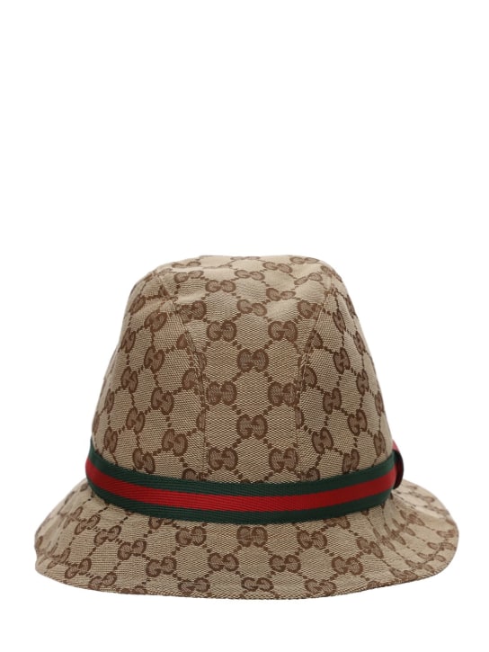 Gucci: GG Supreme logo cotton blend bucket hat - Beige - kids-boys_0 | Luisa Via Roma