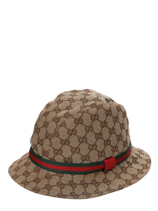 Gucci: GG Supreme logo cotton blend bucket hat - Beige - kids-boys_1 | Luisa Via Roma