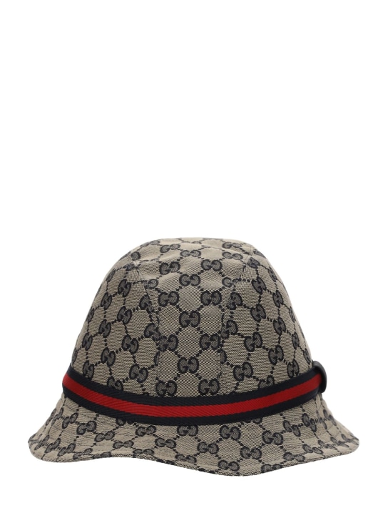Gucci: GG Supreme logo blend cotton bucket hat - Beige/Blue - kids-boys_0 | Luisa Via Roma