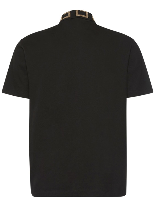 Versace: Greca lurex cotton piquet polo - Black/Gold - men_4 | Luisa Via Roma