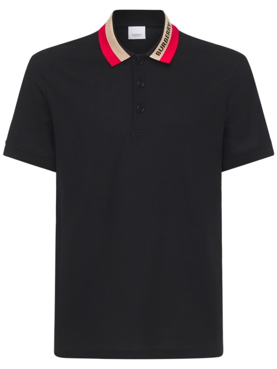 Burberry: Edney logo collar cotton piqué polo - Black - men_0 | Luisa Via Roma