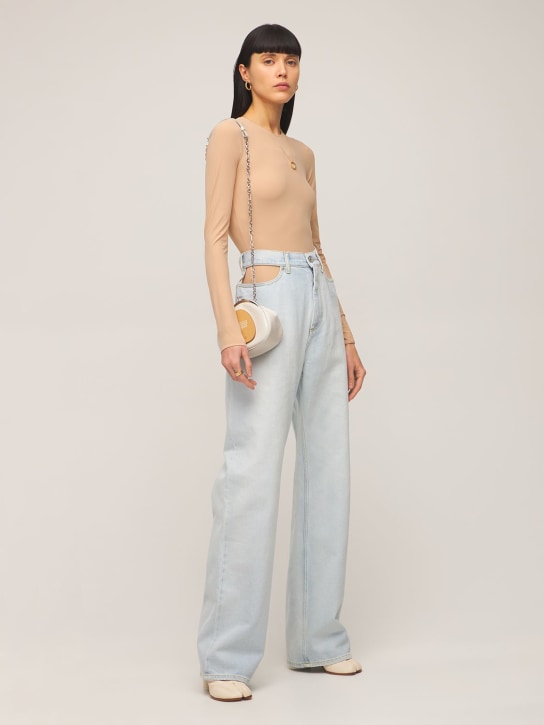 Maison Margiela: Jeans larghi in denim di cotone con cutout - women_1 | Luisa Via Roma