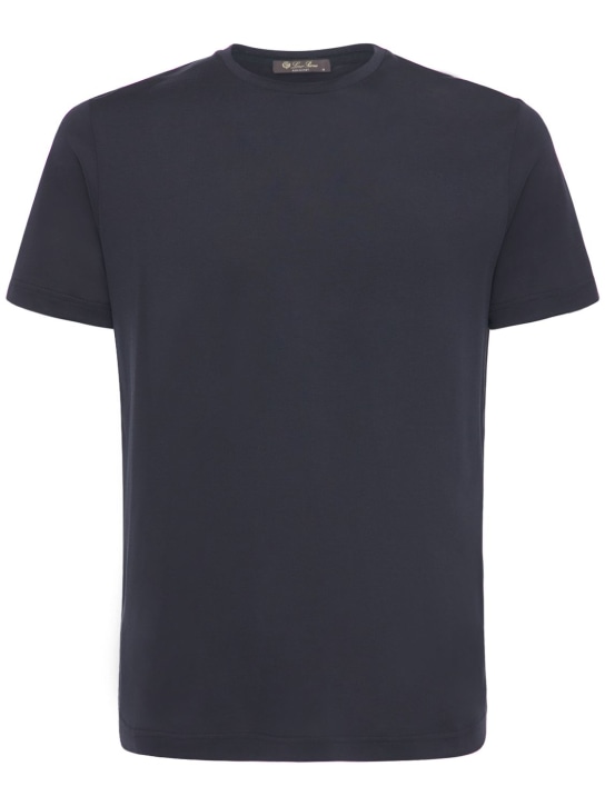 Loro Piana: T-shirt in jersey di seta e cotone - Navy - men_0 | Luisa Via Roma