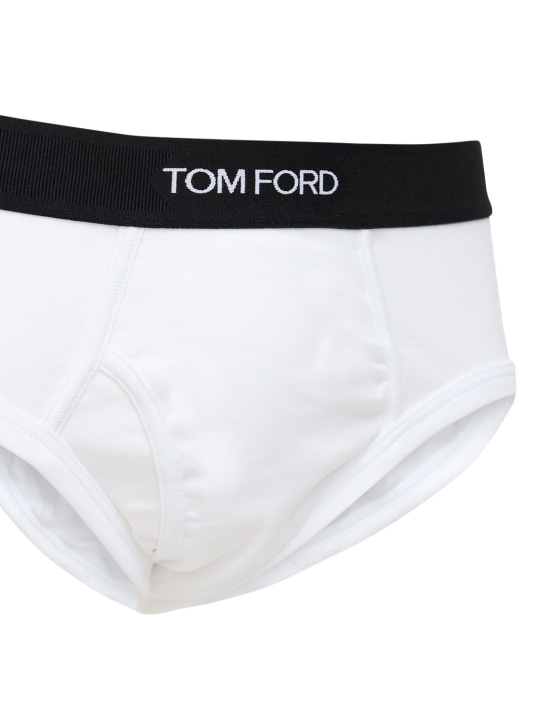 Tom Ford: Pack of 2 logo stretch cotton briefs - White - men_3 | Luisa Via Roma