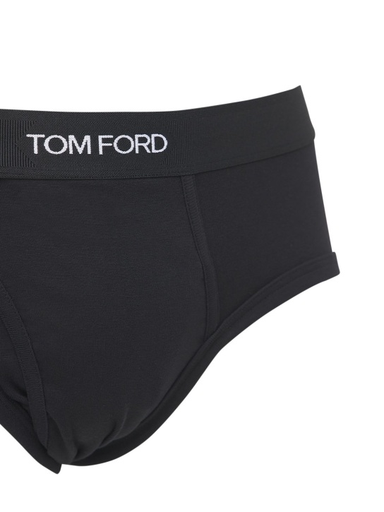Tom Ford: Pack of 2 logo stretch cotton briefs - Black - men_4 | Luisa Via Roma