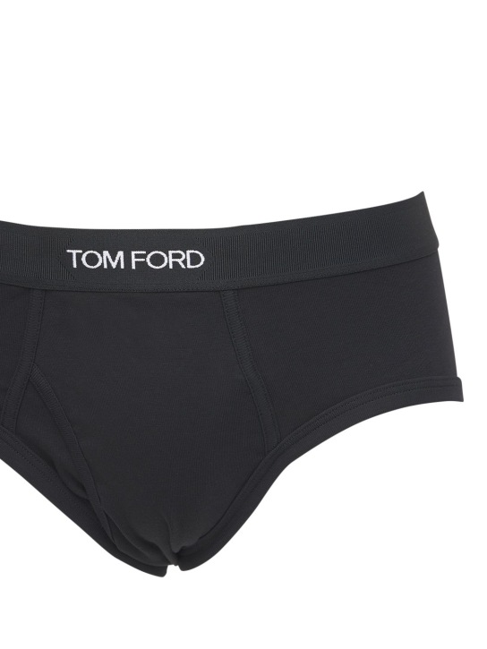 Tom Ford: Pack of 2 logo stretch cotton briefs - Black - men_3 | Luisa Via Roma