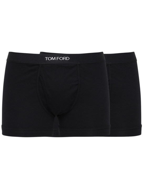 Tom Ford: 로고 코튼 박서 브리프 2개 세트 - 블랙 - men_0 | Luisa Via Roma