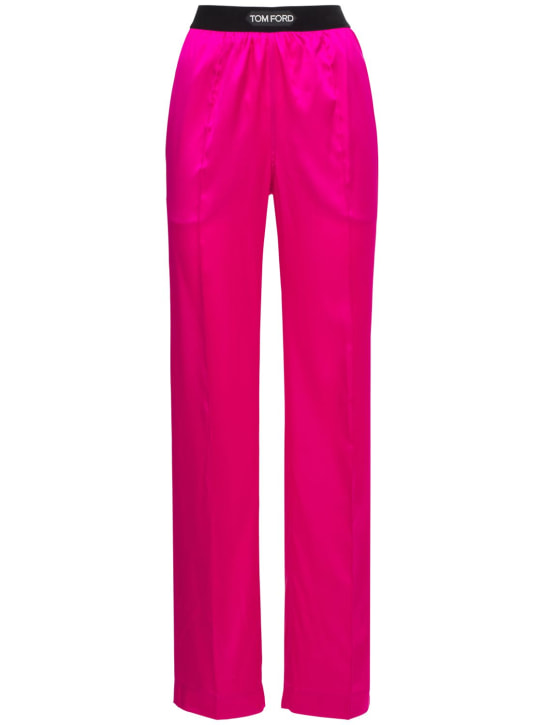 Tom Ford: Pantalon de pyjama en satin de soie à logo - Fuchsia - women_0 | Luisa Via Roma