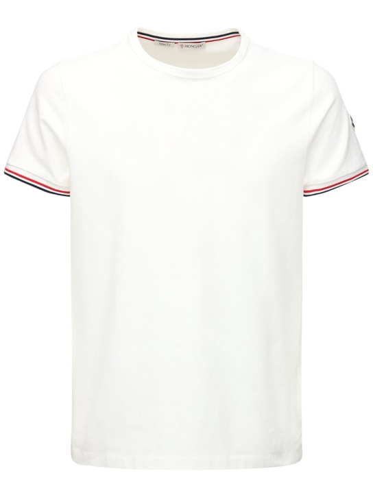 Moncler: T-shirt en jersey de coton stretch - Blanc - men_0 | Luisa Via Roma