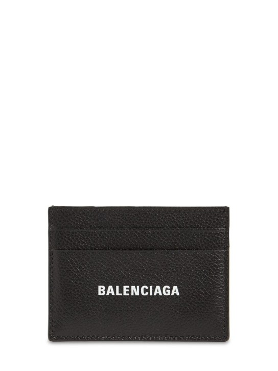 Balenciaga: Logo leather card holder - Black - men_0 | Luisa Via Roma