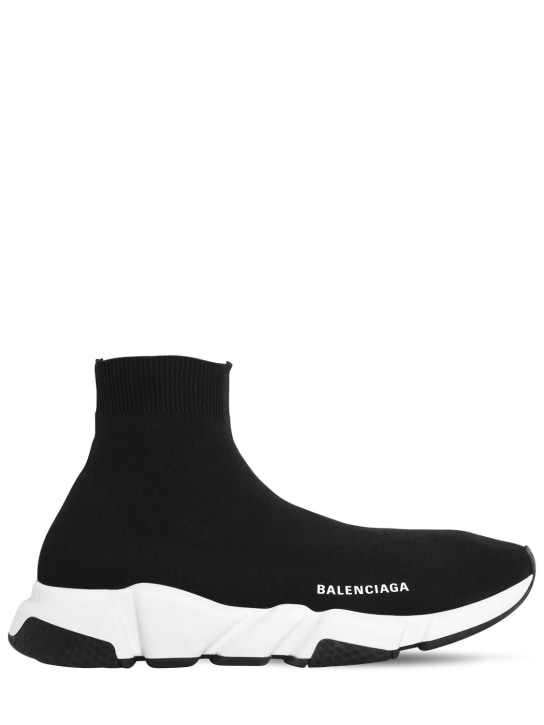 Balenciaga: Sneakers Speed in maglia - Nero/Bianco - men_0 | Luisa Via Roma