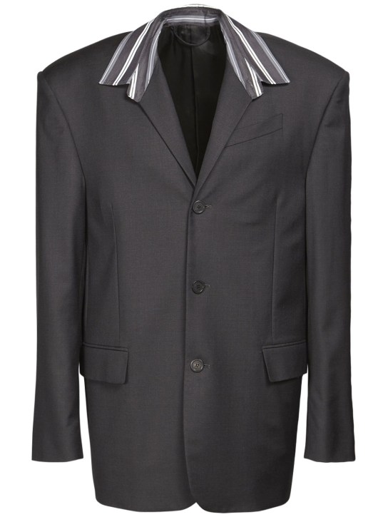 Balenciaga: Tailored wool shirt jacket - Anthracite - men_0 | Luisa Via Roma