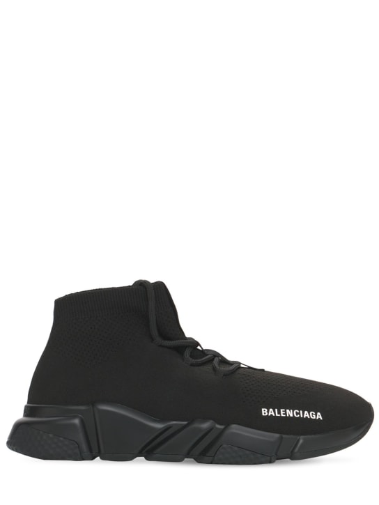 Balenciaga: Speed lace-up knit sneakers - Black - men_0 | Luisa Via Roma