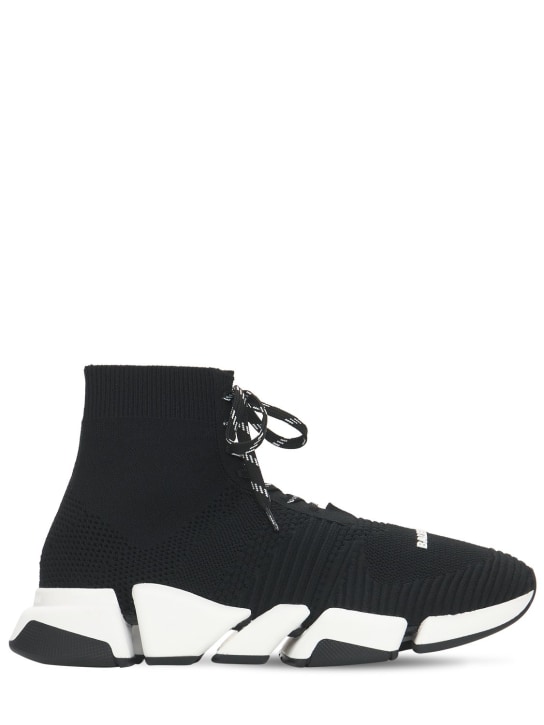 Balenciaga: Sneakers Speed 2.0 de punto con cordones - Negro/Blanco - men_0 | Luisa Via Roma