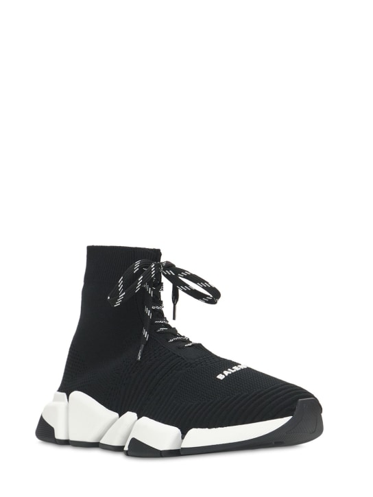 Balenciaga: Sneakers Speed 2.0 de punto con cordones - Negro/Blanco - men_1 | Luisa Via Roma