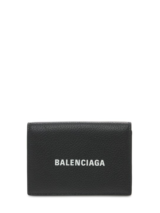 Balenciaga: Logo leather wallet - Siyah - men_0 | Luisa Via Roma