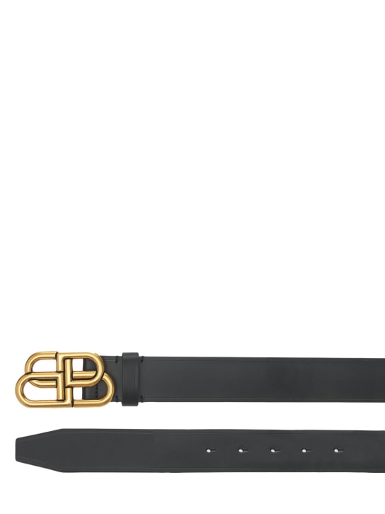 Balenciaga: 3.5cm BB Buckle leather belt - Black - men_2 | Luisa Via Roma
