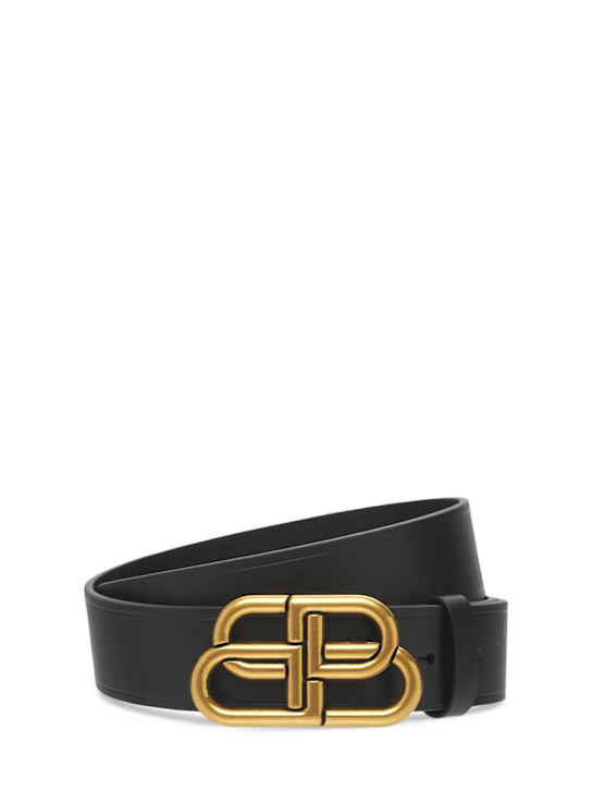 Balenciaga: 3.5cm BB Buckle leather belt - Black - men_0 | Luisa Via Roma