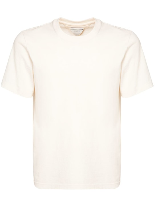 Bottega Veneta: 轻薄棉质平纹针织T恤 - 米白色 - men_0 | Luisa Via Roma