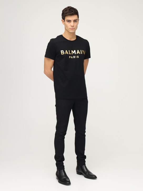 Balmain: Logo foil cotton jersey t-shirt - men_1 | Luisa Via Roma