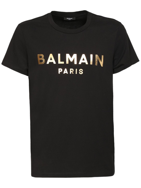 Balmain: Logo foil cotton jersey t-shirt - men_0 | Luisa Via Roma