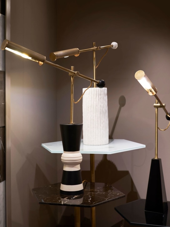 Marioni: Goldie B ceramic & brass table lamp - Black/White - ecraft_1 | Luisa Via Roma