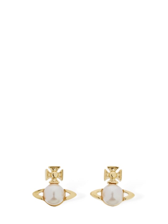 Vivienne Westwood: Balbina faux pearl stud earrings - Gold/White - women_0 | Luisa Via Roma