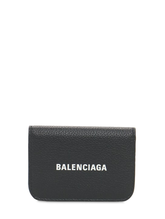 Balenciaga: Porte-cartes en cuir à logo - Noir/Blanc - women_0 | Luisa Via Roma