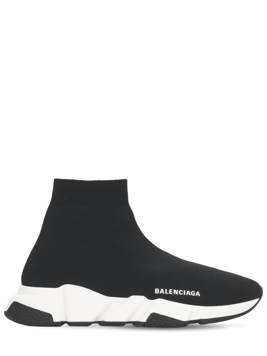 Balenciaga: 30mm Speed recycled knit sneakers - Siyah/Beyaz - women_0 | Luisa Via Roma
