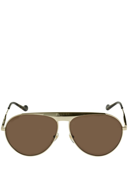 Gucci: GG0908S pilot metal sunglasses - Gold/Brown - men_0 | Luisa Via Roma
