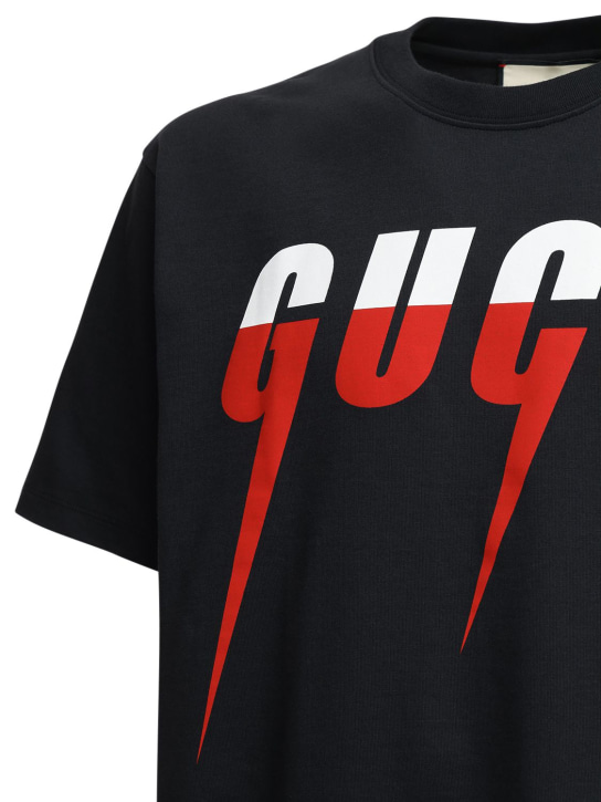 Gucci: Oversize printed cotton jersey t-shirt - Siyah - women_1 | Luisa Via Roma