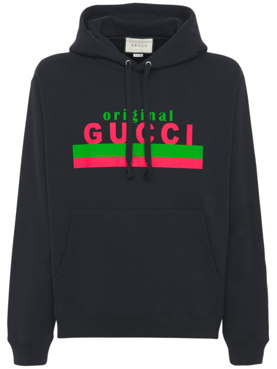 Gucci: Gucci original print cotton hoodie - Black - men_0 | Luisa Via Roma