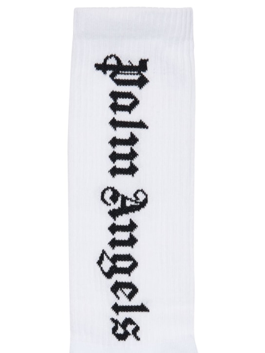 Palm Angels: Vertical logo cotton socks - Beyaz/Siyah - men_1 | Luisa Via Roma