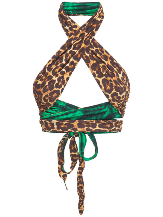 Tropic Of C: Top de bikini de tech reciclado estampado - Café/Verde - women_0 | Luisa Via Roma