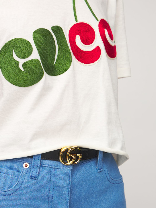 Gucci: Cintura GG Marmont in pelle lucida 2cm - Nero - women_1 | Luisa Via Roma