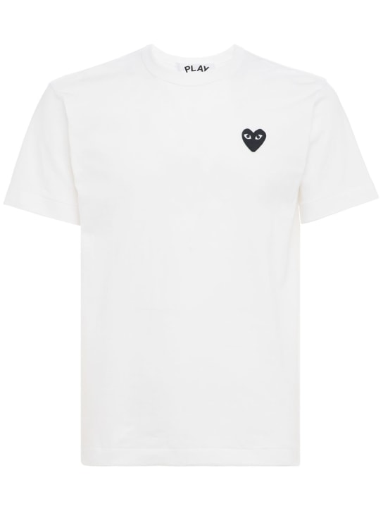 Comme des Garçons Play: T-shirt en coton avec patch cœur noir - Blanc - men_0 | Luisa Via Roma