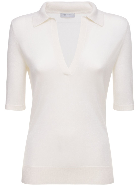 Gabriela Hearst: Frank cashmere & silk knit polo sweater - Ivory - women_0 | Luisa Via Roma