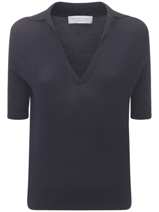 Gabriela Hearst: Frank cashmere & silk knit polo sweater - Lacivert - women_0 | Luisa Via Roma