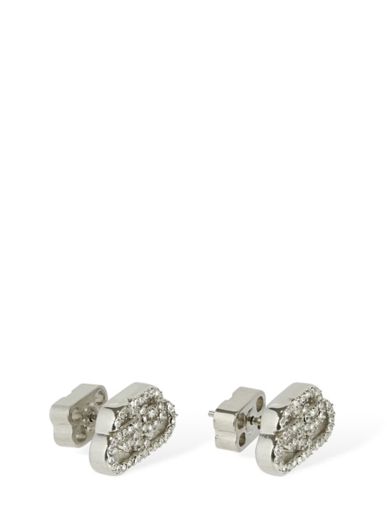 Balenciaga: Clous d’oreilles mini en cristaux à logo BB XS - Argent - women_1 | Luisa Via Roma