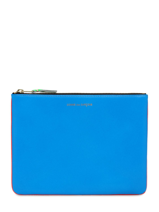 Comme des Garçons Wallet: Pochette en cuir bicolore néon - Orange/Bleu - men_0 | Luisa Via Roma