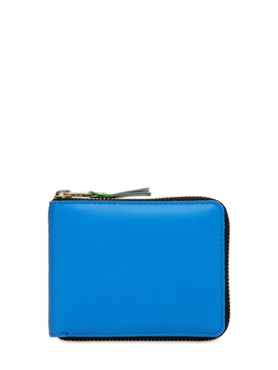 Comme des Garçons Wallet: Super fluo leather zip-around wallet - Blue - men_0 | Luisa Via Roma