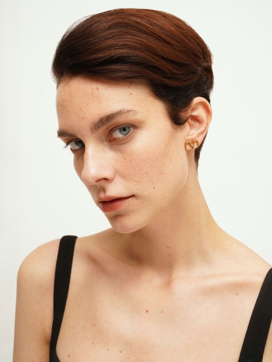 Valentino Garavani: 1.5cm V logo stud earrings - Gold - women_1 | Luisa Via Roma