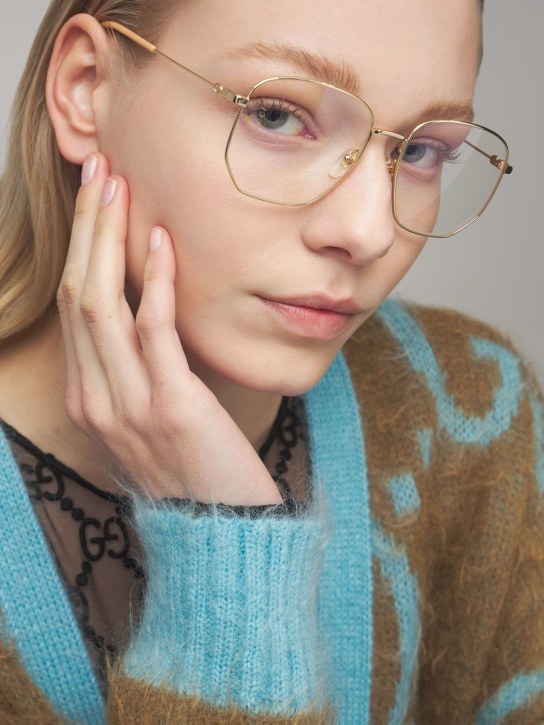 Gucci: “GG0396S”方形金属框光学眼镜 - 金色 - women_1 | Luisa Via Roma