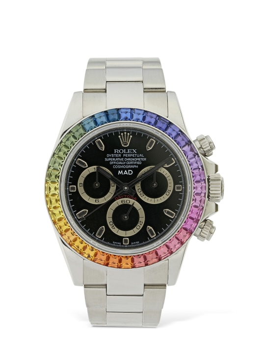 MAD PARIS: 40mm Rolex Daytona Rainbow watch - Silver/Multi - women_0 | Luisa Via Roma