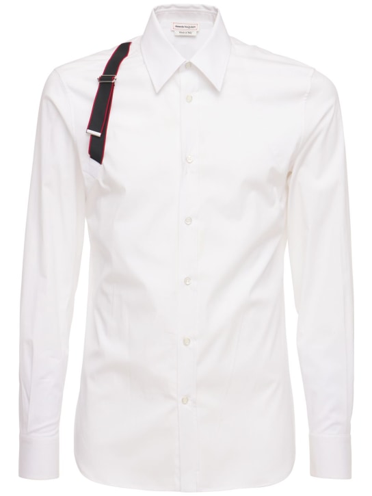 Alexander McQueen: Camisa de algodón popelina stretch con logo - Blanco - men_0 | Luisa Via Roma