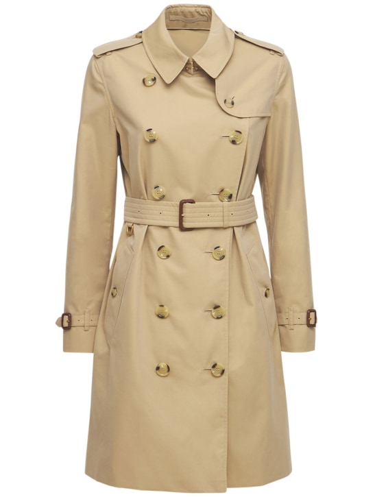 Burberry: Trench-coat mi-long en toile Kensington - Beige - women_0 | Luisa Via Roma
